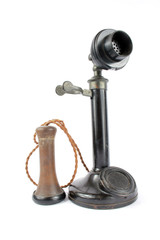 Old Fashioned Telephone and Receiver on White Background