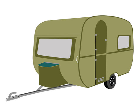 Camping trailer vector illustration isolated on background. Camp moving home.