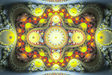 Abstract colorful fractal composition. Magic explosion star with particles. Motion illustration. Beautiful background for every concept.