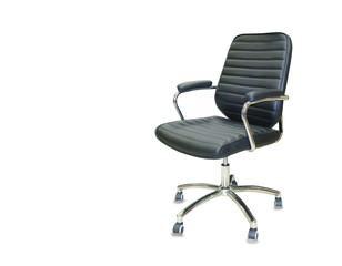 The office chair from black leather. Isolated