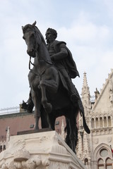 Equestrian statue of Count Gyula Andrassy near the building of Hungarian Parliament, Budapest,...