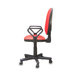 The office chair from red leather. Isolated