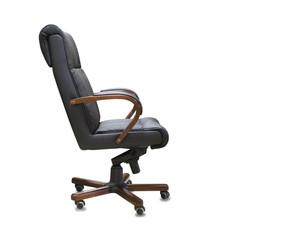 The office chair from black leather. Isolated