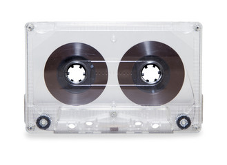vintage transparent audio cassette tape isolated over white