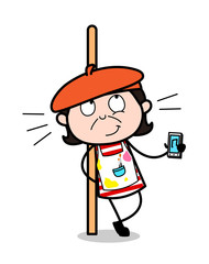 Listening Music - Cartoon Artist Vector Illustration