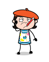 Ill Face with Fever Thermometer - Cartoon Artist Vector Illustration