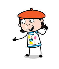 Showing Hand in Happy - Cartoon Artist Vector Illustration