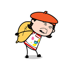 Carrying Heavy Pack - Cartoon Artist Vector Illustration