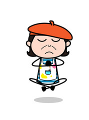 Doing Prayer and Yoga - Cartoon Artist Vector Illustration