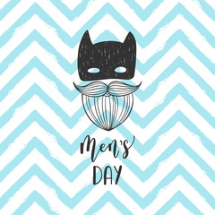 Man's day icon, banner, poster, card. Vector element with hand lettering text, mustache.