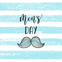 Man's day icon, banner, poster, card. Vector element with hand lettering text, mustache.