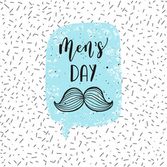 Man's day icon, banner, poster, card. Vector element with hand lettering text, mustache.