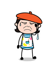 Sad Face with Sweat - Cartoon Artist Vector Illustration