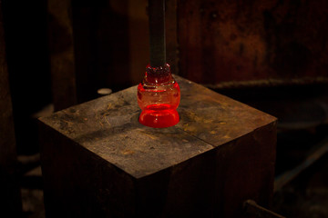 Picture from glass blower factory , Glassworks glass manufacturing process  