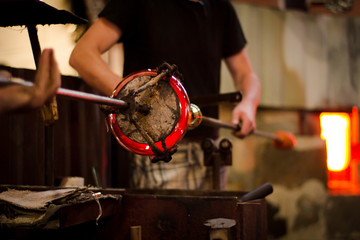 Picture from glass blower factory , Glassworks glass manufacturing process  