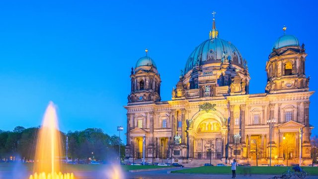 Time Lapse video of Berlin Cathedral at night in Berlin, Germany timelapse, 4K