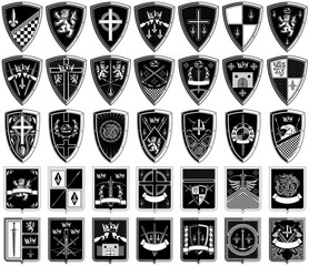 different black and white coats of arms