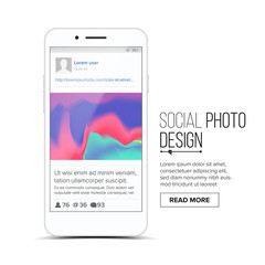 Social Photo Frame Vector. Mobile App Communication Design. Smartphone With Modern Social Resources. Realistic Isolated Illustration.