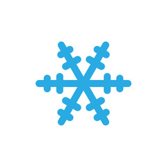 Fototapeta premium Snowflake icon. Blue silhouette snow flake sign, isolated on white background. Flat design. Symbol of winter, frozen, Christmas, New Year holiday. Graphic element decoration. Vector illustration