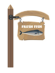 Fresh Fish on Hanging Wooden Board Vector Poster