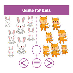 Obraz na płótnie Canvas Education logic game for preschool kids. Choose the correct answer. More, less or equal Vector illustration