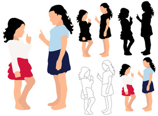 Fototapeta premium silhouette of little girls playing, friendship, vector, isolated