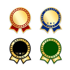 Ribbons award best product of year set. Gold ribbon award icons isolated on white background. Best product golden label for prize, badge, medal, guarantee quality product Vector illustration