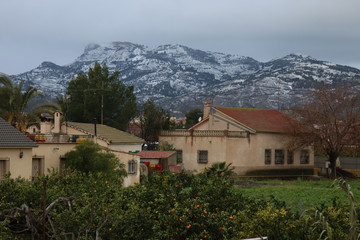 Fototapeta na wymiar Lorca con nieve, snow in Murcia, Spain