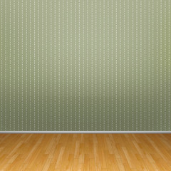 3d interior rendering of green striped wallpaper and wooden floor