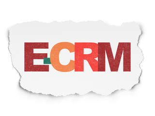 Finance concept: Painted multicolor text E-CRM on Torn Paper background