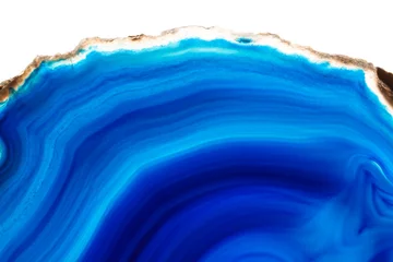 Küchenrückwand Plexiglas Kristalle Abstrakter Hintergrund - blauer Achatmineralquerschnitt isoliert auf weißem Hintergrund