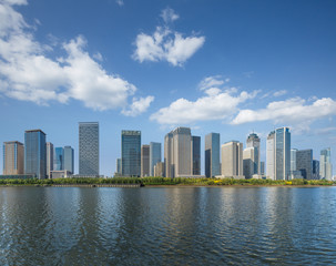Obraz na płótnie Canvas Tianjin city waterfront downtown skyline,China..