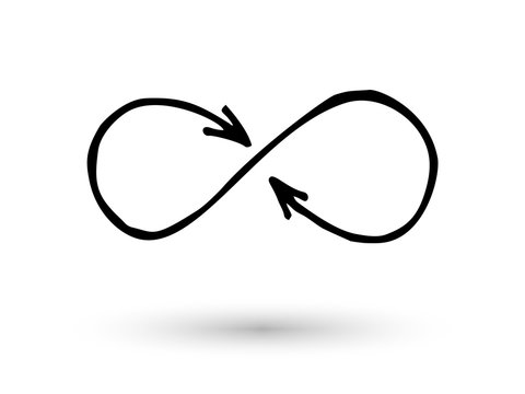 Naklejki Infinity symbol arrowshand drawn with ink brush