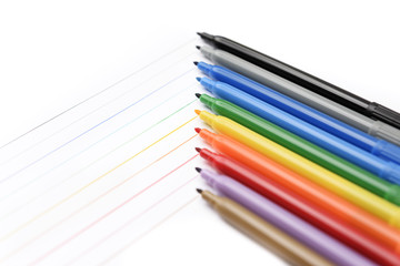 Markers on a white background