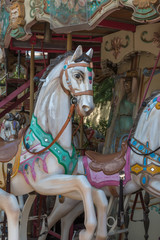 Colorful Carousel Horses in a Holiday Park, Merry-go-round Horse