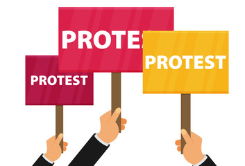 Hand holding protest sign flat illustration