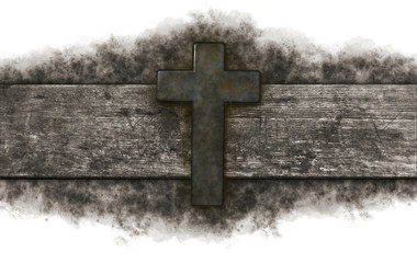 christian cross on old wooden plank