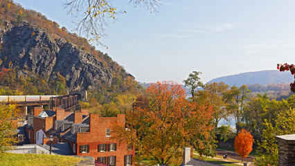 Autumn landscape of Harpers Ferry historic town in West Virginia, USA. ¬¬¬A view on Shenandoah...
