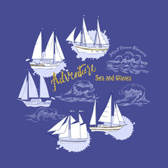 Background with ships and waves