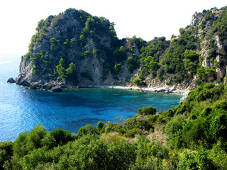 Fototapeta na wymiar blue lagoon coast landscape ionian sea on Corfu island