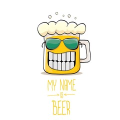 vector cartoon funky beer glass character with sunglasses isolated on white background.vector beer comic
