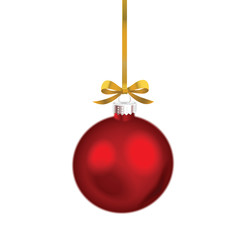Christmas red ornament with gold ribbon. Vector Illustration. - obrazy, fototapety, plakaty