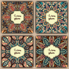 Set of mandala background cards. Vintage elements. Vector decorative retro greeting card or invitation design