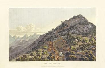 Landscape. High hill and path leading on top. Perdekop peak, South Africa. By Cocking and Havell after Melville, publ. on Journal of a Visit to South Africa, in 1815, and 1816, London 1818