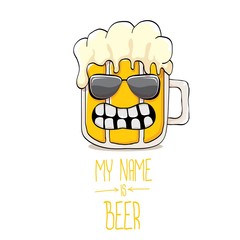 vector cartoon funky beer glass character with sunglasses isolated on white background.vector beer comic