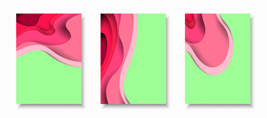 Vertical banners with 3D abstract background with paper cut shapes. Vector design layout