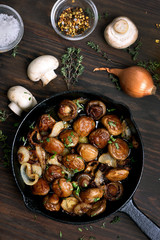 Tasty fried mushrooms, top view