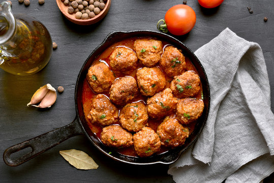 Meatballs with tomato sauce, top view
