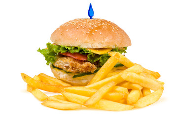cheeseburger with deep fried potatoes