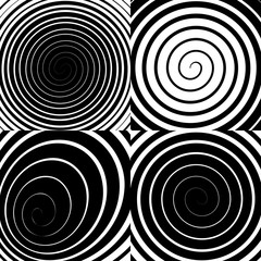 Psychedelic spiral with radial rays, swirl, twisted comic effect, vector set.